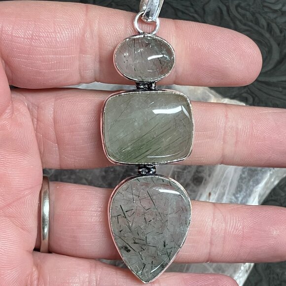 Green Rutilated Quartz Pendant Gemstone Crystal Jewelry - Picture 3 of 6